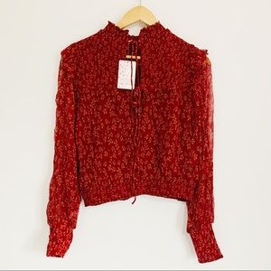 Free People Roma Boho Peasant Blouse Sheer Smocked